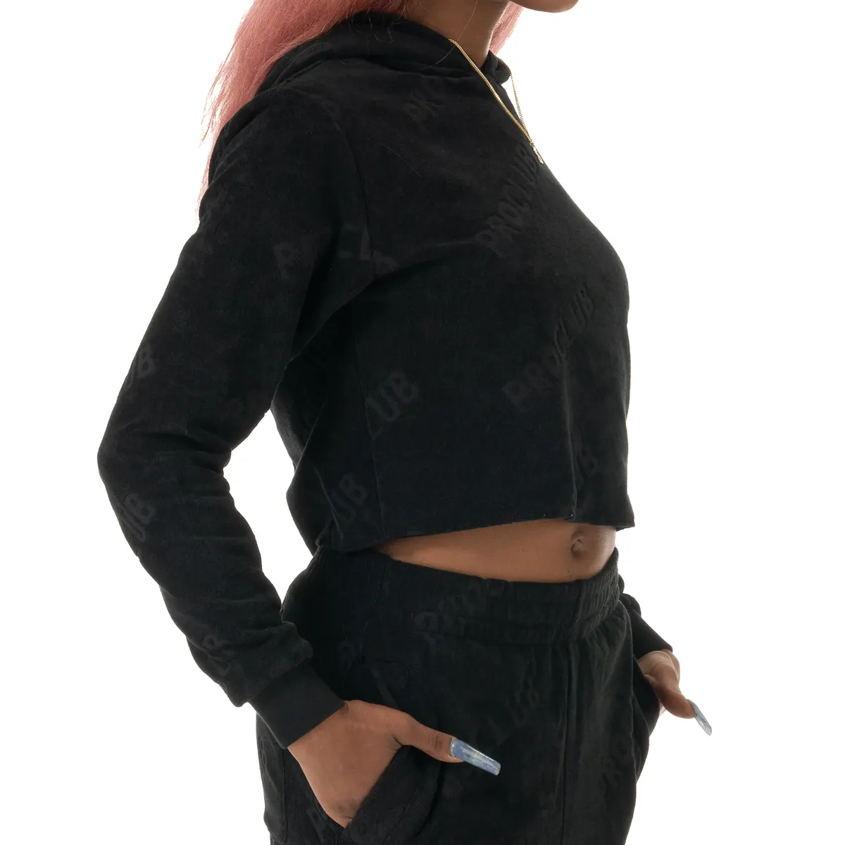 [13pc0104b] Pro Club Women's Comfort Cropped Tery Cloth Hoodie 3