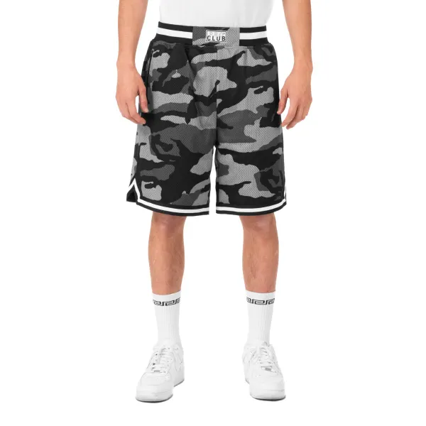 [11pc0506] Pro Club Men's Classic Zipper Pocket Camo Basketball Short - Black Camo