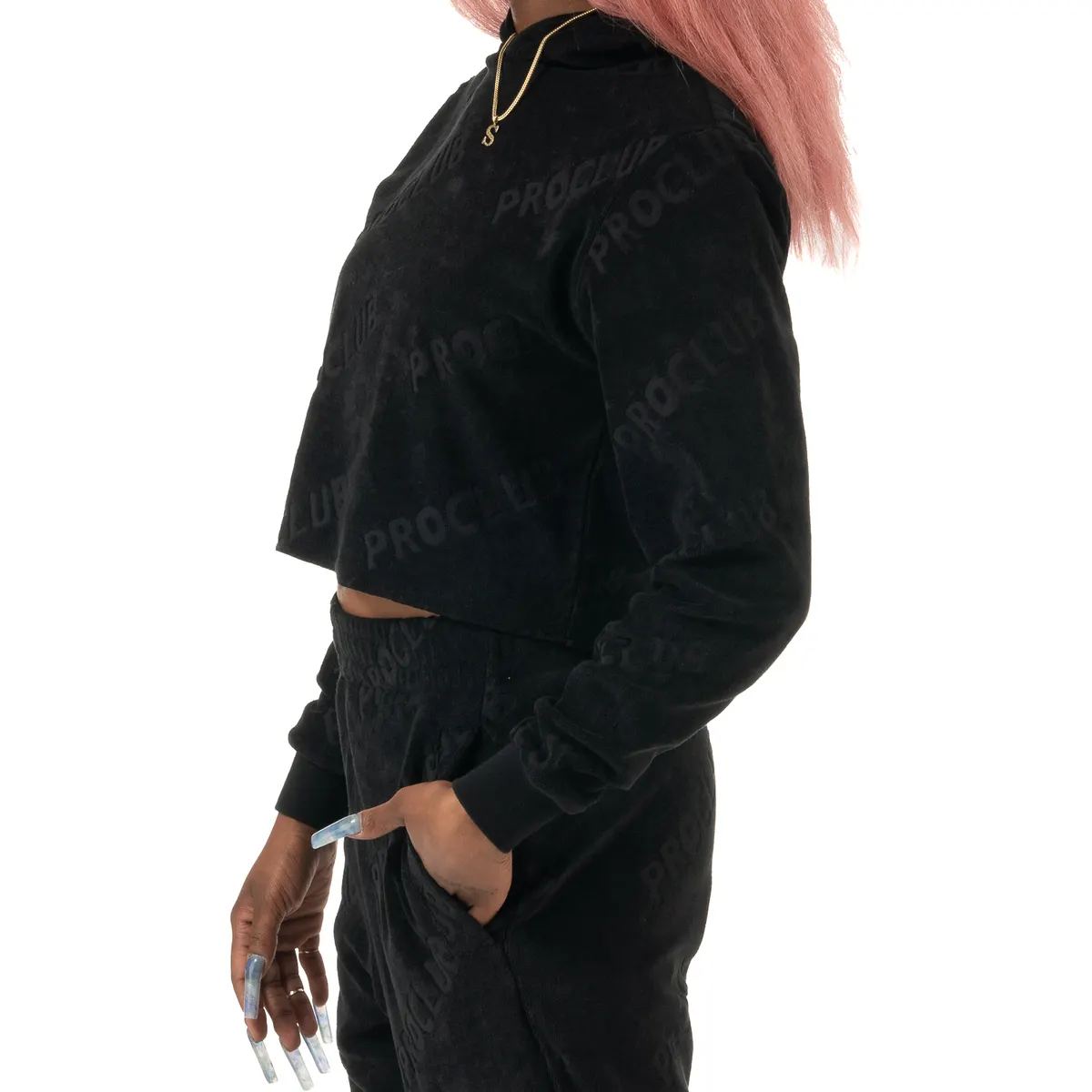 [13pc0104b] Pro Club Women's Comfort Cropped Tery Cloth Hoodie 4