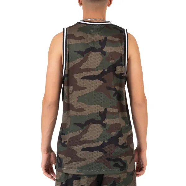 [11pc0203] Pro Club Men's Classic Camo Basketball Jersey - Green Camo
