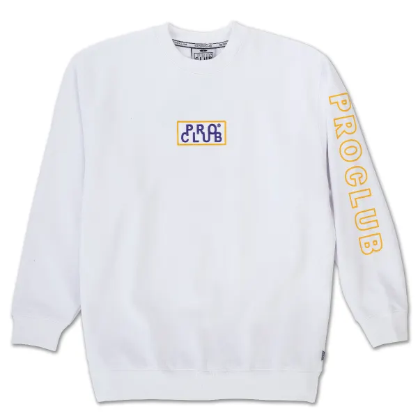 Pro Club Heavyweight Embroidered Crewneck Fleece Pullover Sweatshirt - White